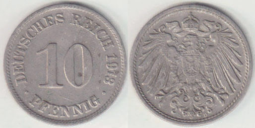 1913 D Germany 10 Pfennig A008457